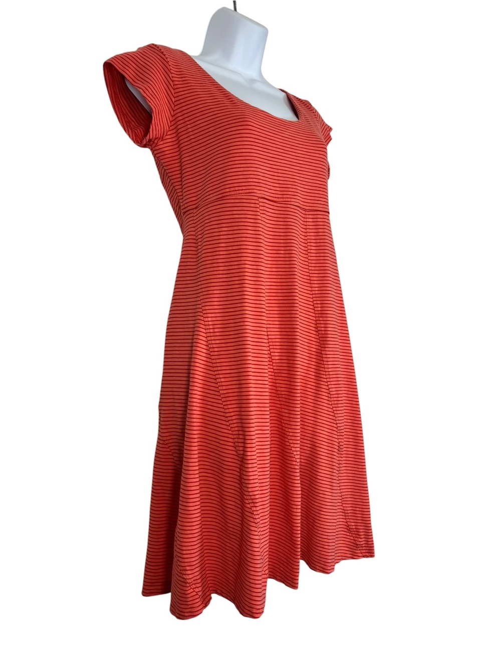 TOAD&CO Small Coral Orange Stripe Swing Dress Organic Cotton Blend